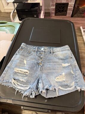 GBG Los Angeles Light Blue Distressed High-Rise Denim Shorts